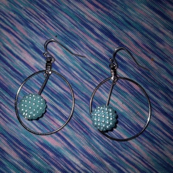 Essential silver hoop statement Earrings Pastel baby blue hue hand crafted - Picture 4 of 6